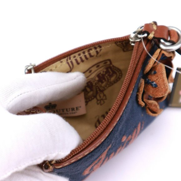 MWT Juicy Couture Coin Case Velour Flower Navy Pink - Picture 6 of 7